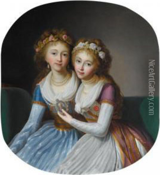 Portrait Of Alexandra Pavlova, Grand Duchess Of Russia (1783 -1801)and Elena Pavlovna, Grand Duchess Of Russia (1784-1803) Oil Painting - Johann Heinrich Rosenkranz