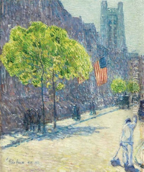 Just Off The Avenue, Fifty-third Street Oil Painting - Childe Hassam