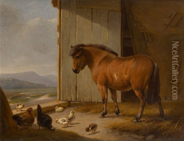 Poney Dans L'embrasure De La Porte Oil Painting - Daniel-Adolphe-Robert Jones
