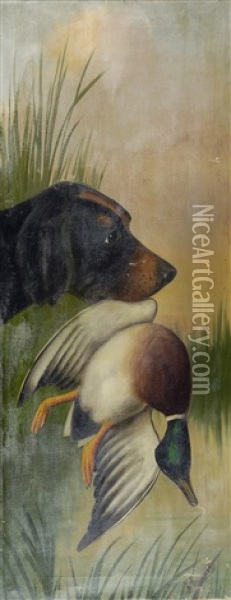 Cane Con Germano Oil Painting - Michelangelo Meucci
