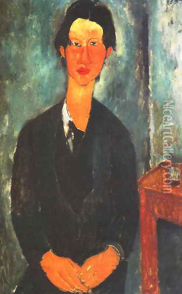 Portrait of Soutine Sitting at a Table (Ritratto di Soutine seduto a tavola) Oil Painting - Amedeo Modigliani