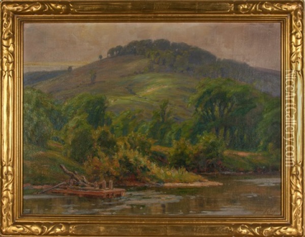 Stream With Landscape Oil Painting - John J. Inglis