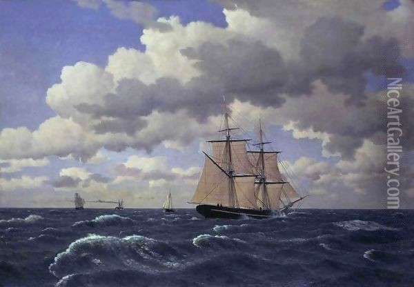 A Brig under Sail in Fair Weather Oil Painting - Christoffer Wilhelm Eckersberg
