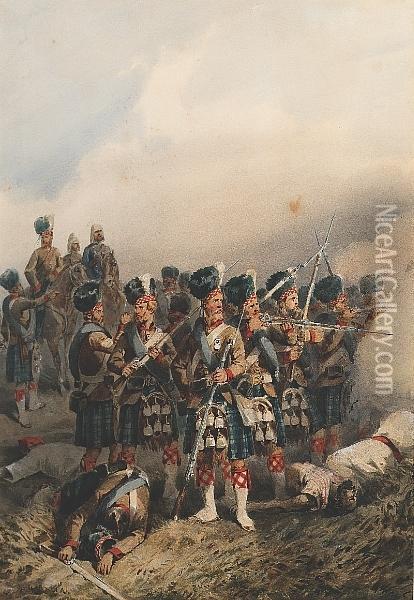The 93rd Sutherland Highlanders Engaging The Enemy Oil Painting - Orlando Norie