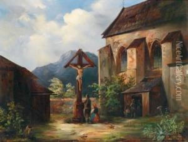 Dorffriedhof Hall In Tirol Oil Painting - Karl Moser