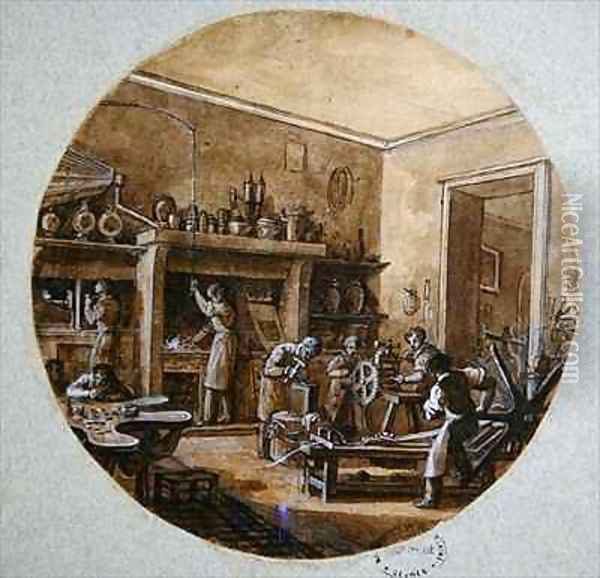 The Jeweller's Workshop Oil Painting - Jean-Charles Develly
