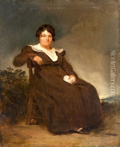 Portrait De Femme Assise Dans Un Paysage Oil Painting - Theophile Evariste Hippolyte Etienne Fragonard
