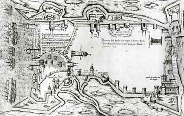 Map illustrating La Rochelle occupied by the Huguenots Oil Painting - Antonio Lafreri