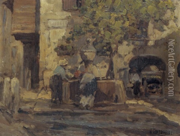 La Fontaine A Santa-croce Oil Painting - Francesco Sartorelli