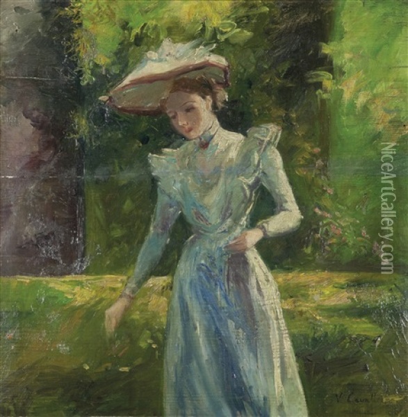 Dama In Giardino Oil Painting - Vittorio Cavalleri
