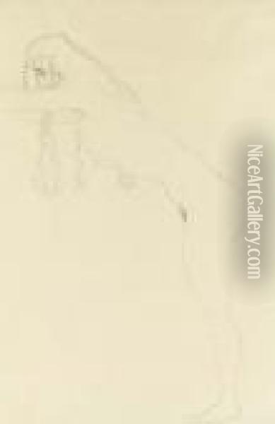 Madchenakt Mit Langen Haaren Und Nach Vorn Gebeugtem Oberkorper Oil Painting - Gustav Klimt