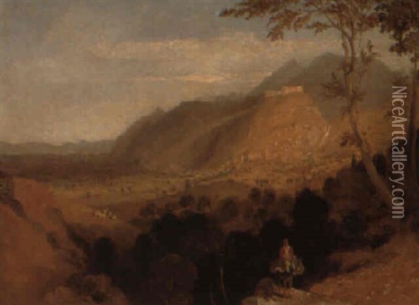 A View Of Mistra With A Peasant On A Donkey In The Foreground Oil Painting - William Linton