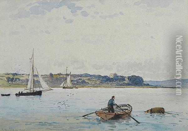 A Fisherman On The River Stour Off The Shotley Peninsula Oil Painting - George Stanfield Walters
