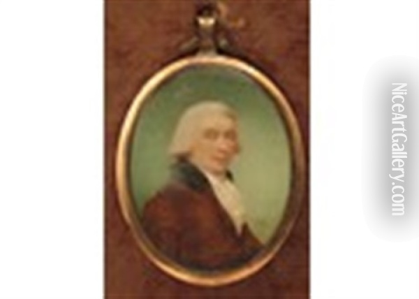 Portrait Miniature Of A Gentleman, Head And Shoulders In A Brown Coat And White Ruff Oil Painting - Sampson Towgood Roch