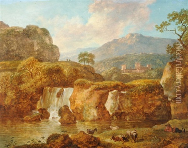 Landschaft Mit Wasserfall Oil Painting - Johann Christian Klengel