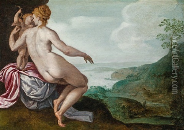 Venus And Cupid In A Vast Landscape Oil Painting - Anthonie van (Montfort) Blocklandt