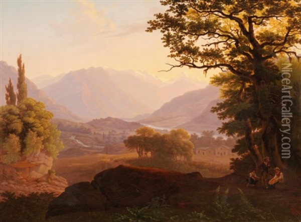 Norditalienische Flusslandschaft Oil Painting - Salomon Brunner