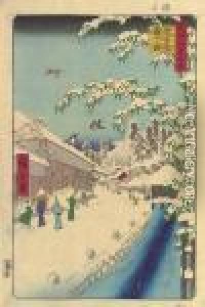 Yabu Street Below Atago Oil Painting - Utagawa or Ando Hiroshige