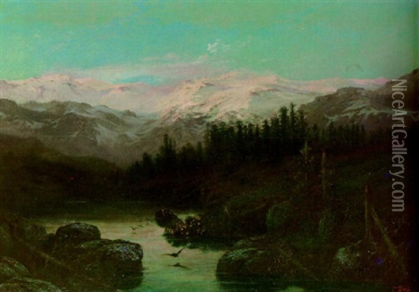 Effet De Soleil Couchant Dans Les Alpes Oil Painting - Gustave Dore
