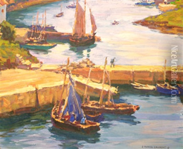 Barques Au Port Oil Painting - Emmanuel Marcel-Laurent