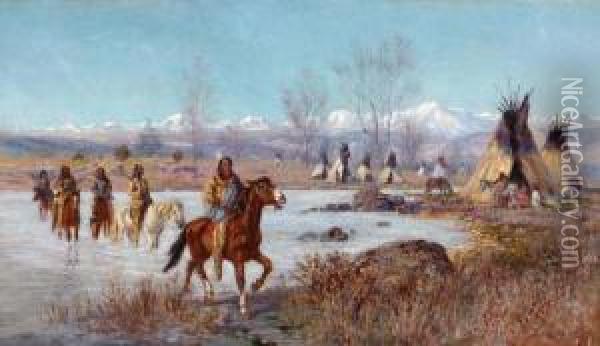 Indian Encampment Oil Painting - Thomas Corwin Lindsay