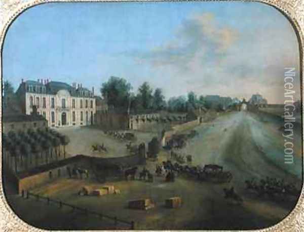 View of the Chateau de la Muette with the arrival of King Louis XV 1710-74 Oil Painting - Charles Leopold Grevenbroeck