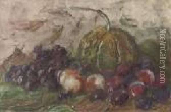 A Pumpkin, Grapes, Peaches And Plums Oil Painting - Sientje Mesdag Van Houten