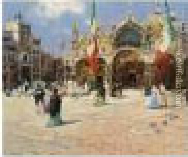 Figures In Front Of The San Marco, Venice Oil Painting - Fernand Marie Eugene Legout-Gerard