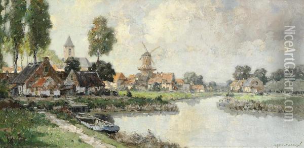 Nootdorp From Delft In The
Summer Oil Painting - Gerardus Johannes Delfgaauw