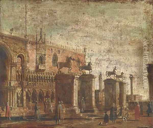 A capriccio of the Horses of San Marco set on pillars in the Piazzetta Oil Painting - (Giovanni Antonio Canal) Canaletto