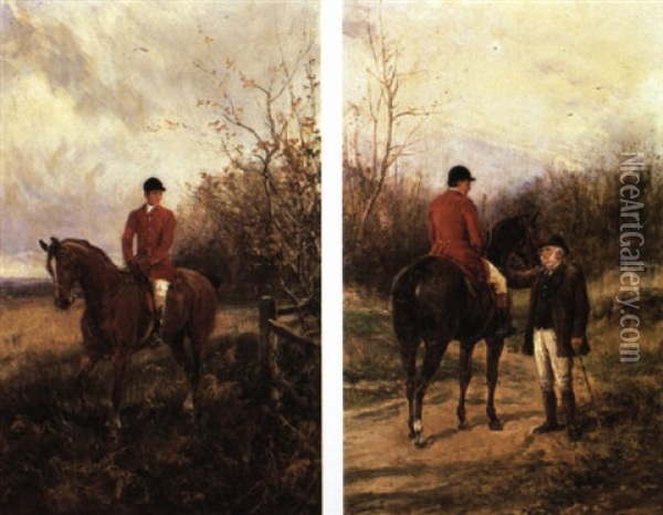 Huntsman On A Chesnut Oil Painting - Heywood Hardy