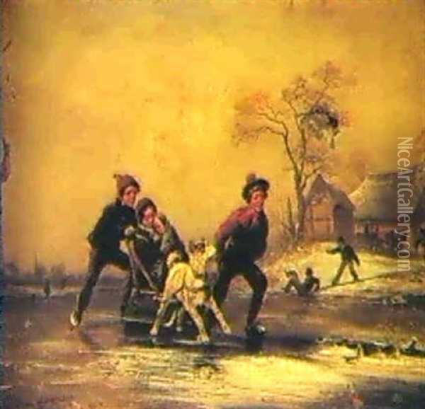 Children Skating Oil Painting - Wilhelm Alexander Meyerheim