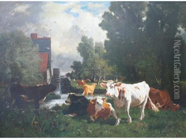 Paysage Bucolique Aumoulin Oil Painting - Emile van Marcke de Lummen