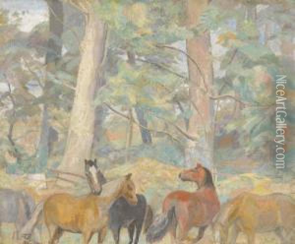 Pferde Im Wald Oil Painting - G. Roth