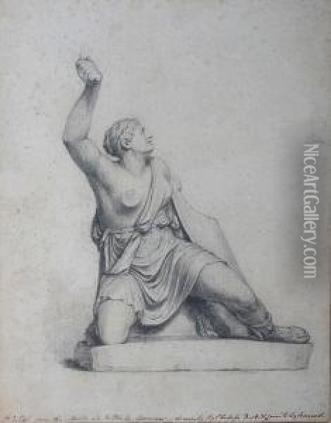 The Marble Sculpture At Wilton By Cleomines,an Amazon Warrior Oil Painting - Henry Wyndham Phillips