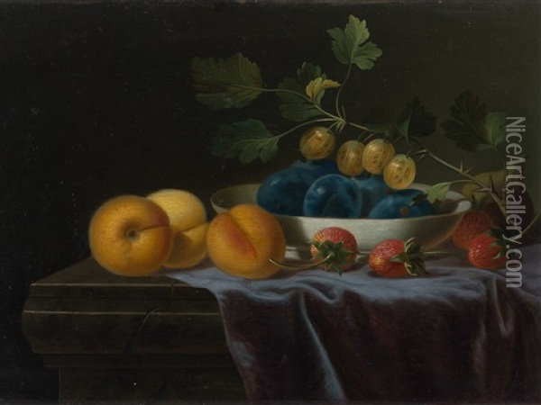 Still Life With Fruit Oil Painting - Justus Juncker