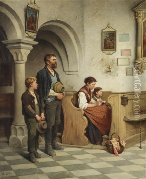 Farmer Family At Church Oil Painting - Adolf Luben