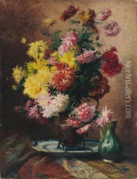 Bouquet De Dalhias Oil Painting - Claudia-Julia Bret-Charbonnier