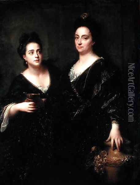 Portrait of Two Actresses, 1699 Oil Painting - Jean-Baptiste Santerre