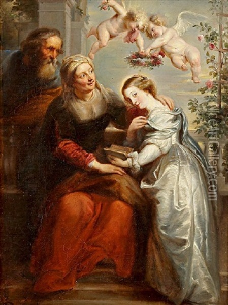 Die Erziehung Der Heiligen Anna (after Rubens) Oil Painting - Johannes Christian Deiker
