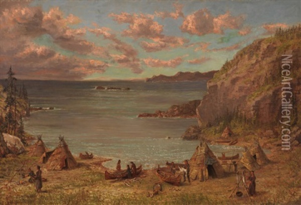 Indian Encampment Oil Painting - Thomas Mower Martin