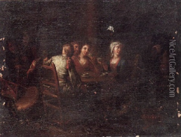 A Guardroom Interior With Figures Drinking At A Table Oil Painting - Jan Josef Horemans the Elder