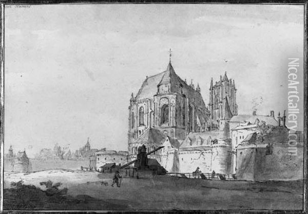 A View Of The Cathedral Of Saint Pierre, Nantes, Seen From Thenorth East Oil Painting - Willem Schellinks