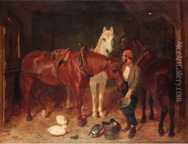 Feeding The Horses Oil Painting - John Frederick Herring Snr