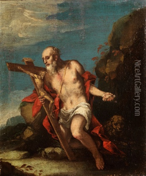 Der Heilige Hieronymus In Anbetung Des Kreuzes Oil Painting - Pietro (Libertino) Liberi