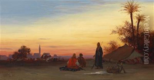 Eveningcamp Oil Painting - Ch. Theodore, Bey Frere