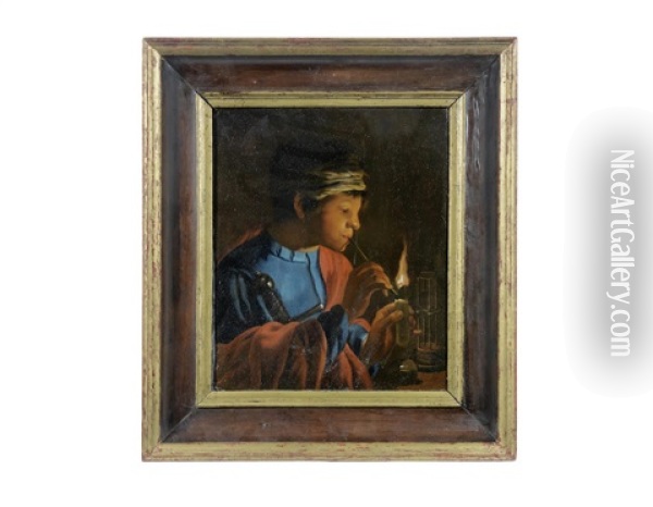 A Boy Lighting A Pipe Oil Painting - Hendrick Ter Brugghen