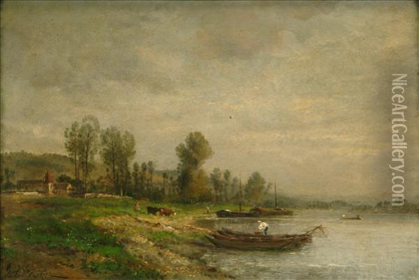 River Scenes A Pair Oil Painting - Jules Rozier
