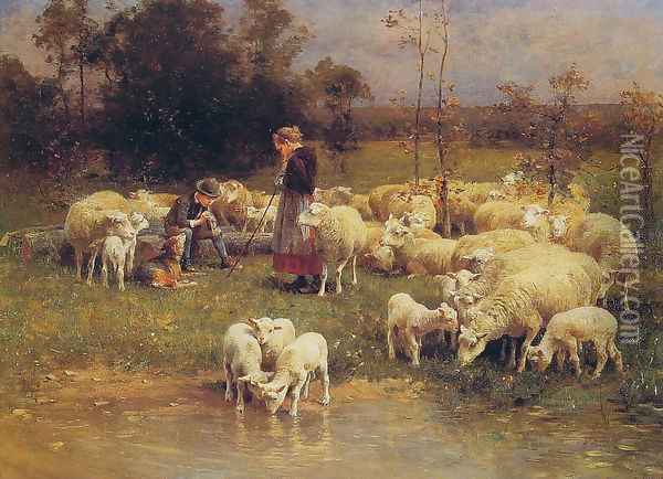 Guarding the Flock Oil Painting - Luigi Chialiva