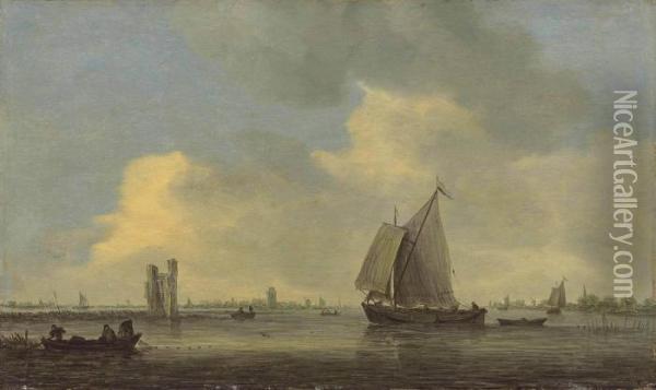 The Merwede With A Sailing Boat Oil Painting - Jan van Goyen